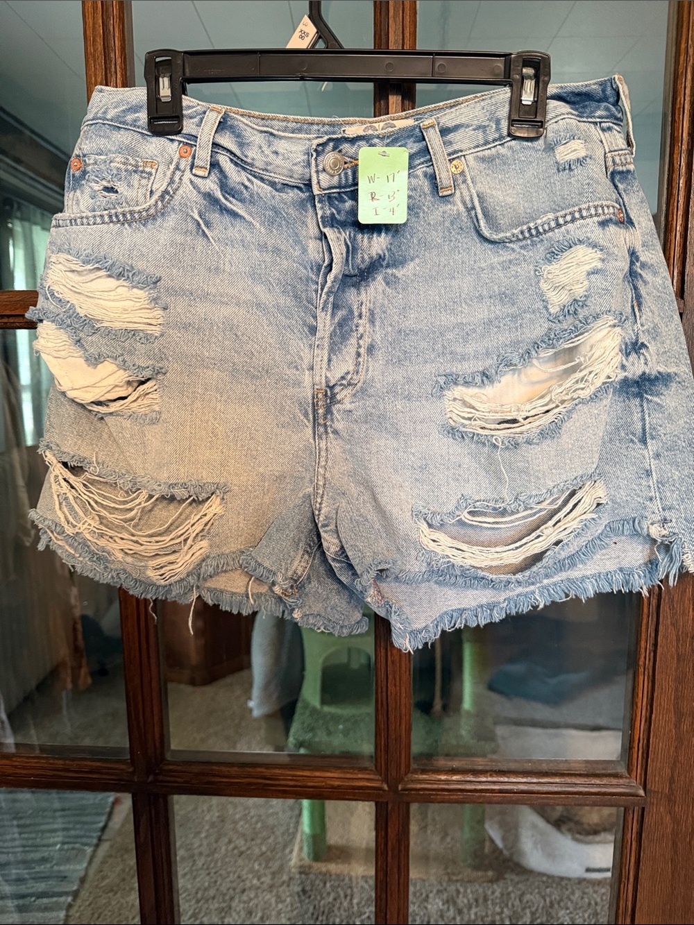 We The Free Light Blue Distressed High-Rise Denim Shorts